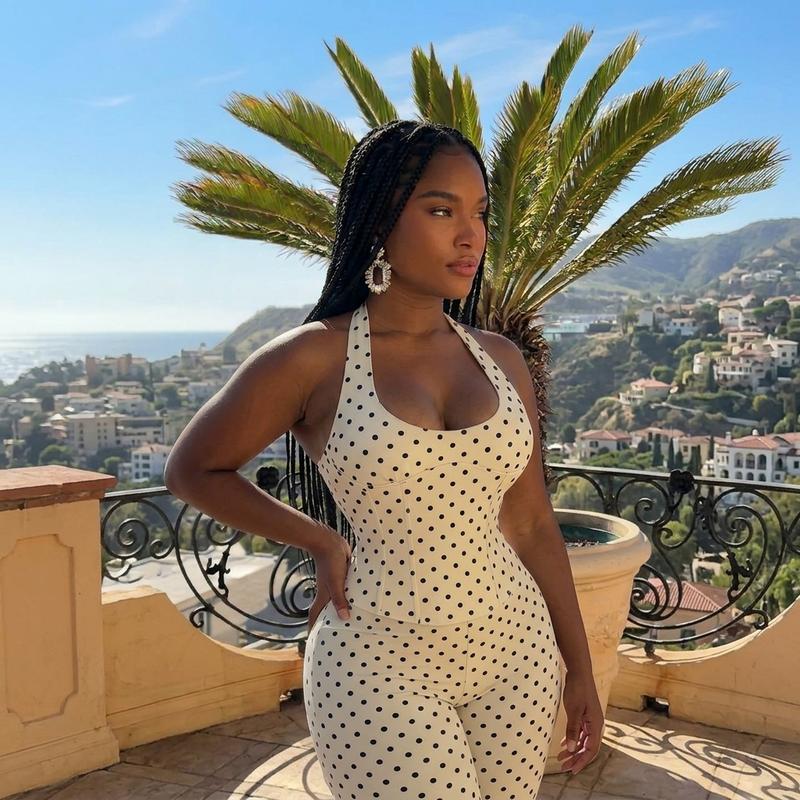 Polka Dot Hourglass Jumpsuit with Corset Belt