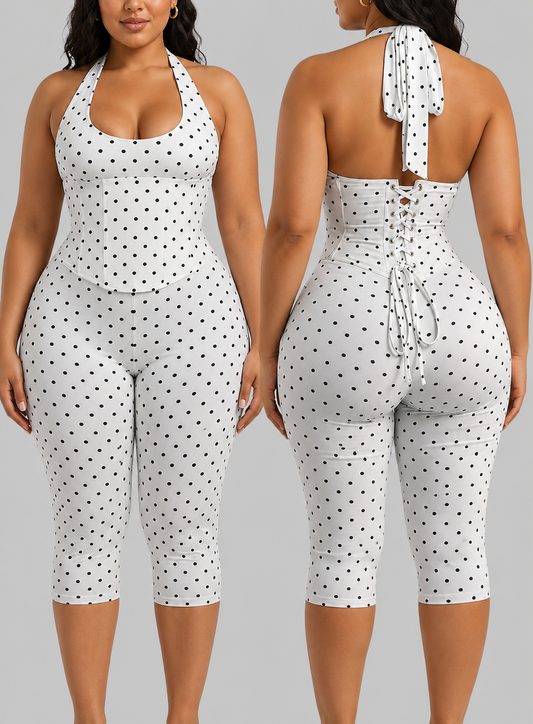 Polka Dot Hourglass Jumpsuit with Corset Belt