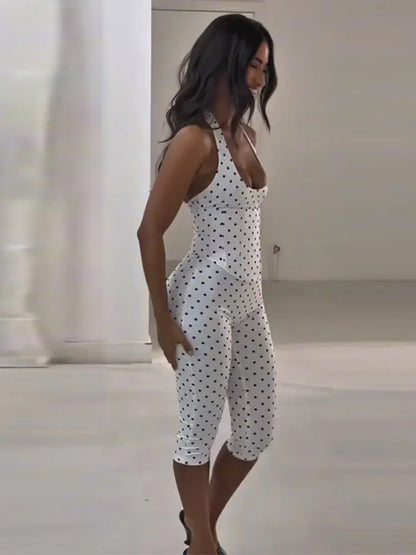 Polka Dot Hourglass Jumpsuit with Corset Belt