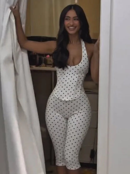 Polka Dot Hourglass Jumpsuit with Corset Belt