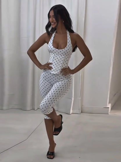 Polka Dot Hourglass Jumpsuit with Corset Belt