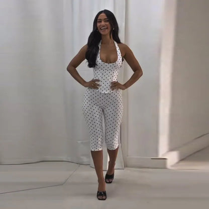 Polka Dot Hourglass Jumpsuit with Corset Belt